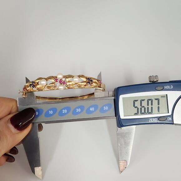 Antique 14k Yellow Gold Diamond,Pearls,Ruby &Sapphire Bangle Bracelets - Picture 14 of 16